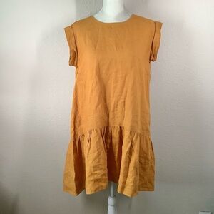 Boho Linen Tunic Dress L Tiered Hem Peasant Cottagecore Festival Lagenlook Beach